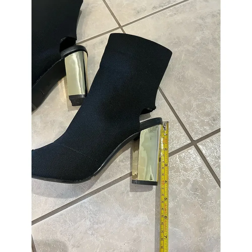 Cuccoo Chunky Gold Heeled Open Toe Black Size 41 (8) Sandal Slip on Boots - Picture 6 of 7